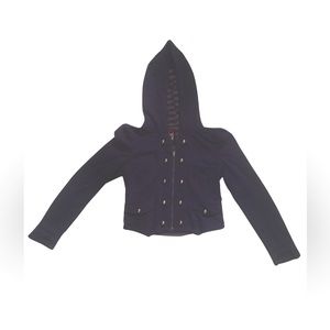 Forever 21 Navy Blue Military Cropped Zip Hoodie M